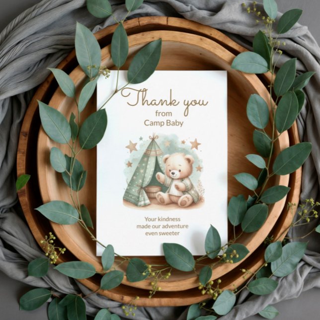 Teddy Bear Camp Baby Shower Thank You Card (Camp baby Teddy Bear baby shower thank you card)