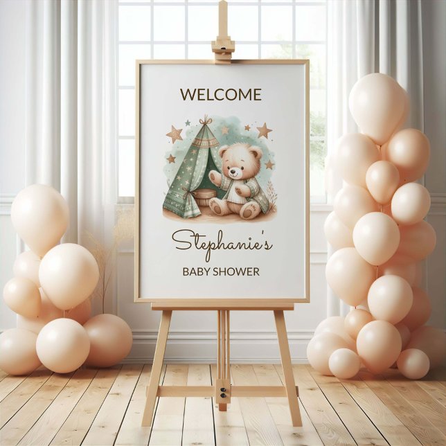 Teddy Bear Camping Adventure Baby Shower Welcome Foam Board (Teddy bear camping adventure baby shower foam core easel sign)