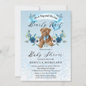 Teddy Bear Can Bearly Wait Blue Boy Baby Shower Invitation (Front)