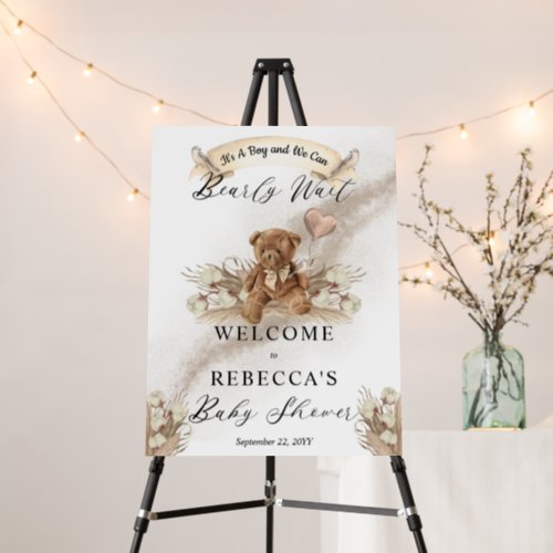 Teddy Bear Can Bearly Wait Greige Boy Baby Shower Foam Board