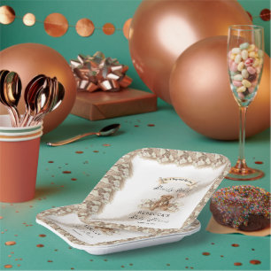 Teddy Bear Can Bearly Wait Greige Boy Baby Shower Paper Plates