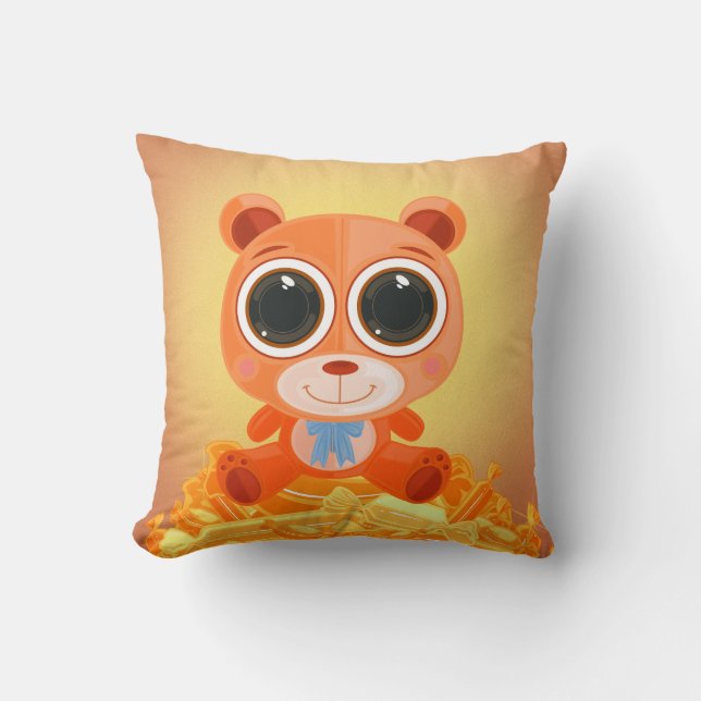 Teddy Bear - Candy Orange Throw Pillow (Front)