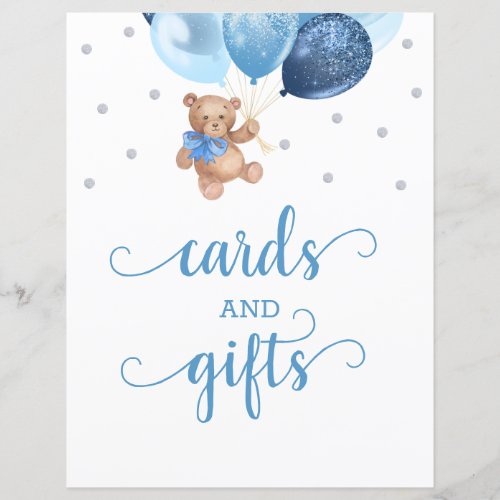 Teddy Bear Cards and Gifts Table Sign Baby Shower