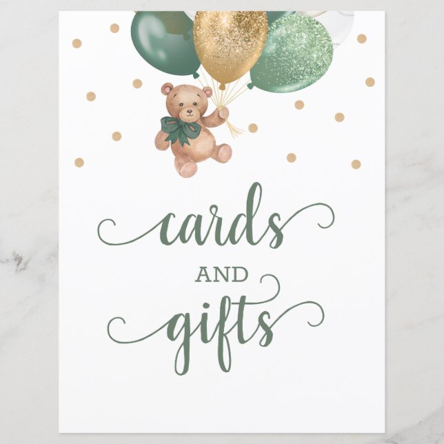 Teddy Bear Cards and Gifts Table Sign Baby Shower (Front)