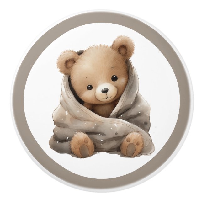 Teddy Bear Ceramic Knob – Unisex Nursery Decor (Front)