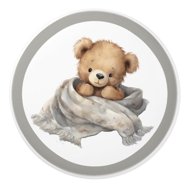 Teddy Bear Ceramic Knob – Unisex Nursery Decor (Front)
