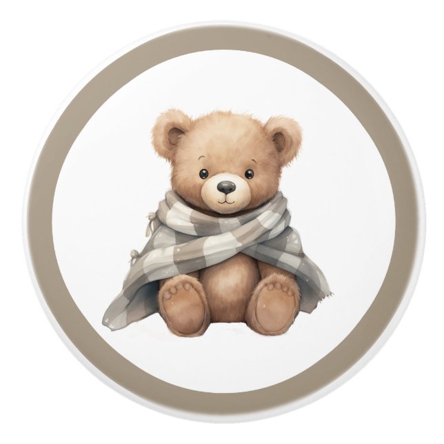 Teddy Bear Ceramic Knob – Unisex Nursery Decor (Front)