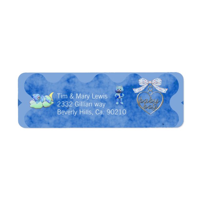 Teddy Bear Charm Boy Blue Baby Shower Label (Front)