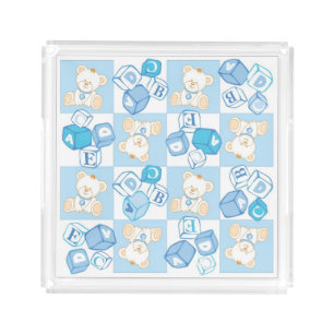 Teddy bear checked pattern acrylic tray