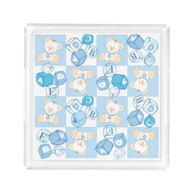 Teddy bear checked pattern acrylic tray (Front)
