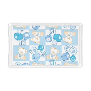 Teddy bear checked pattern acrylic tray