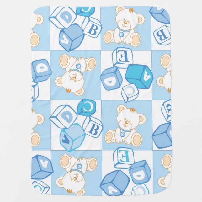Teddy bear checked pattern baby blanket (Front)
