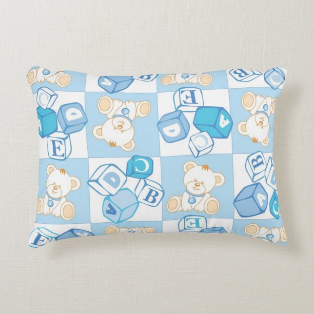 Teddy bear checked pattern decorative pillow (Front)