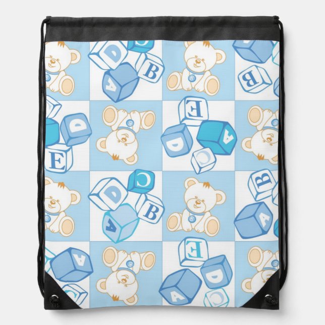 Teddy bear checked pattern drawstring bag (Front)