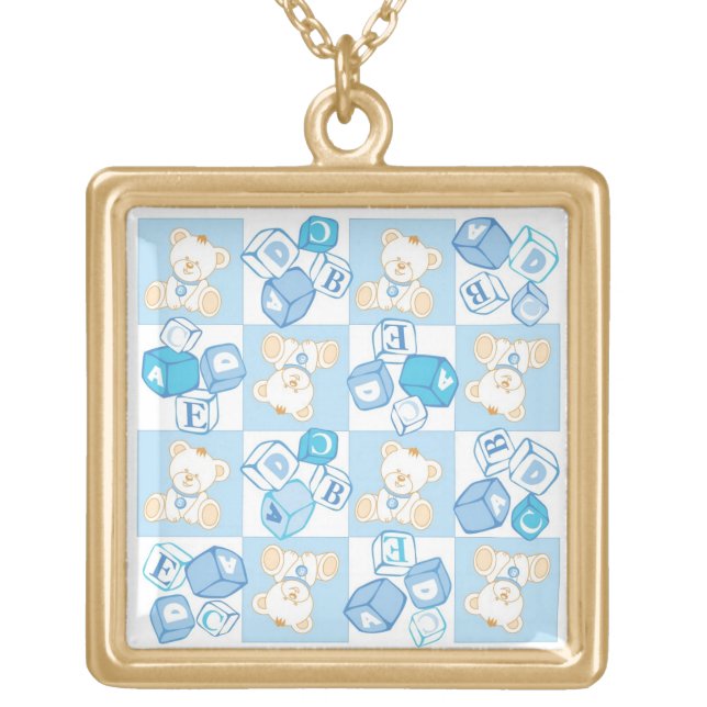 Teddy bear checked pattern gold plated necklace (Front)