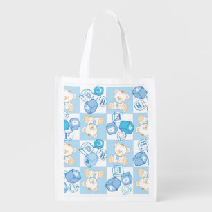 Teddy bear checked pattern grocery bag