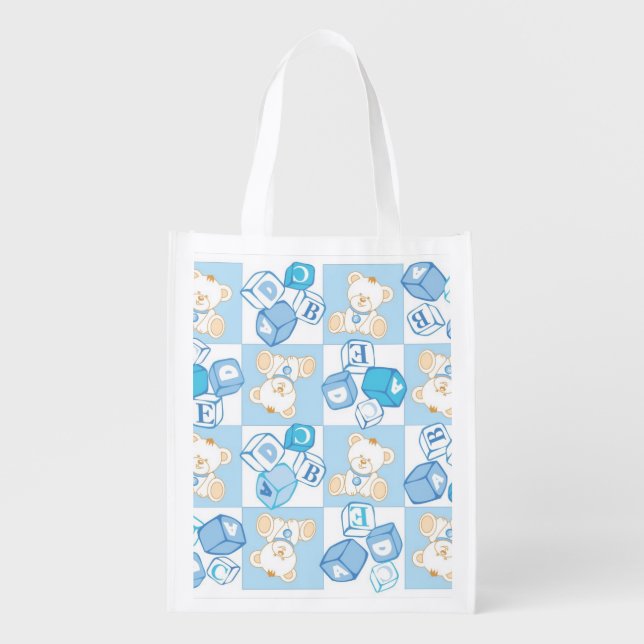 Teddy bear checked pattern grocery bag (Front)