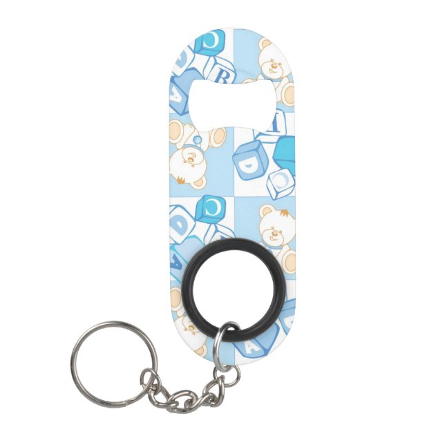 Teddy bear checked pattern keychain bottle opener (Front)