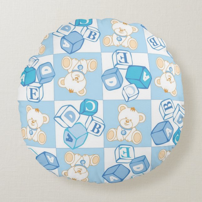 Teddy bear checked pattern round pillow (Front)