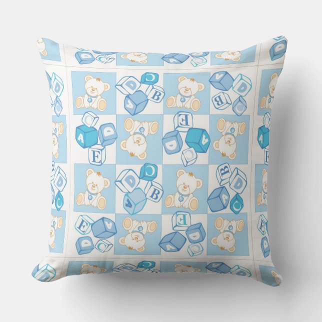 Teddy bear checked pattern throw pillow (Front)