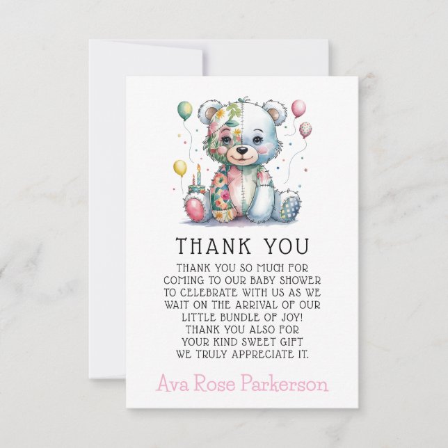 Teddy Bear Chic Girl Baby Shower Thank You  Card (Front)