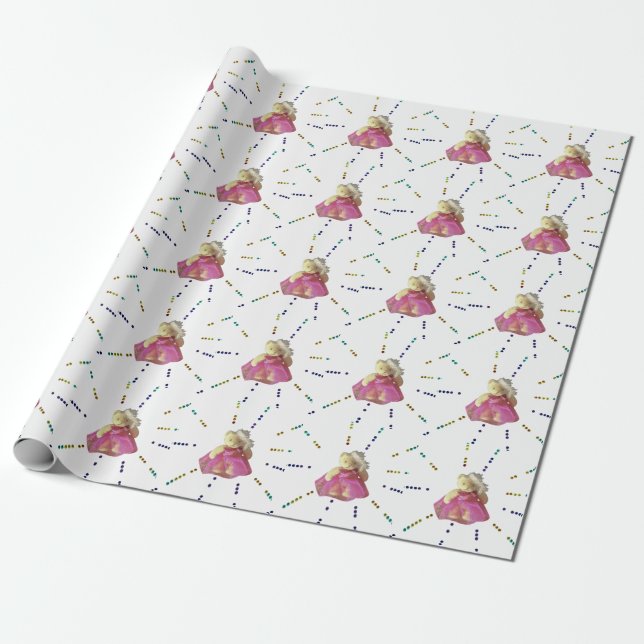 Teddy bear child girl pink party birthday gift wrapping paper (Unrolled)