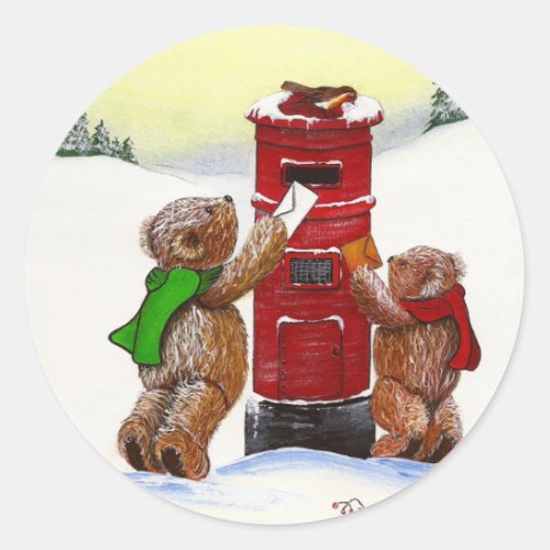 Teddy Bear Christmas Card Classic Round Sticker