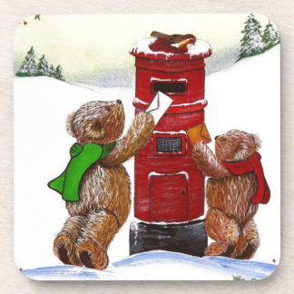 Teddy Bear Christmas Card Drink Coaster