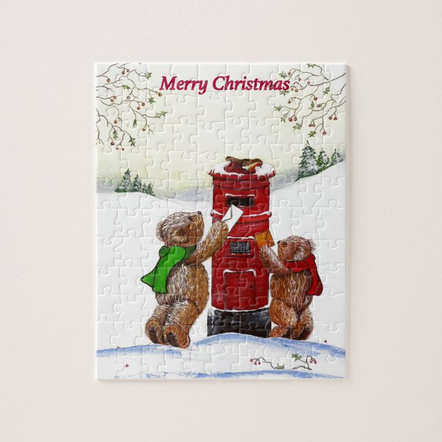 Teddy Bear Christmas Card Jigsaw Puzzle (Vertical)