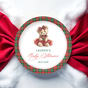 Teddy Bear Christmas Girl Baby Shower Paper Plates