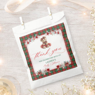 Teddy Bear Christmas Girl Baby Shower Thank You Favor Bag