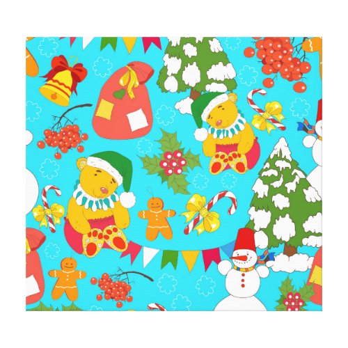Teddy Bear Christmas Kid_Friendly Pattern Canvas Print