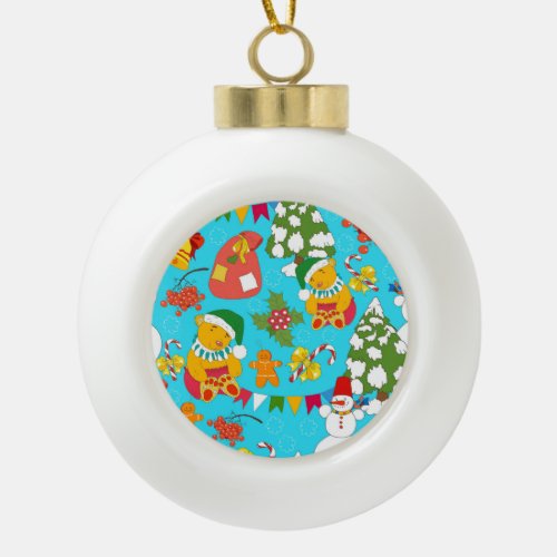 Teddy Bear Christmas Kid_Friendly Pattern Ceramic Ball Christmas Ornament