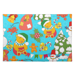Teddy Bear Christmas: Kid-Friendly Pattern. Cloth Placemat