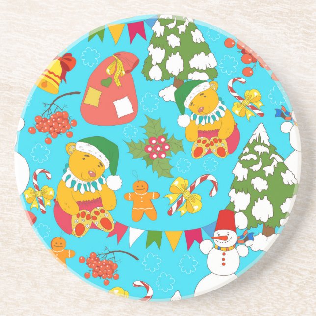 Teddy Bear Christmas: Kid-Friendly Pattern. Coaster (Front)