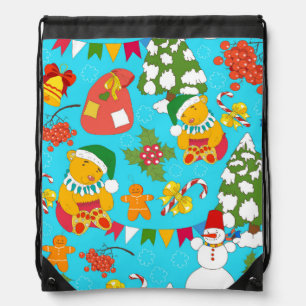 Teddy Bear Christmas: Kid-Friendly Pattern. Drawstring Bag