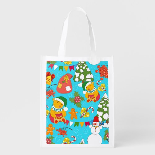 Teddy Bear Christmas Kid_Friendly Pattern Grocery Bag
