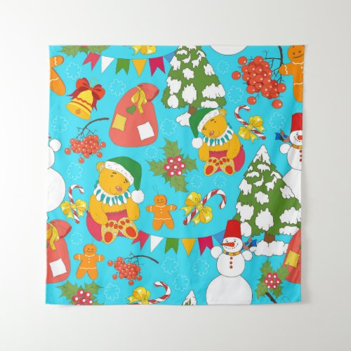 Teddy Bear Christmas Kid_Friendly Pattern Tapestry