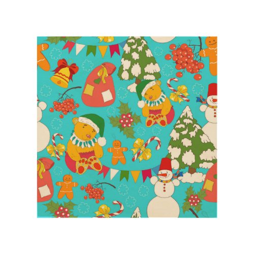 Teddy Bear Christmas Kid_Friendly Pattern Wood Wall Art