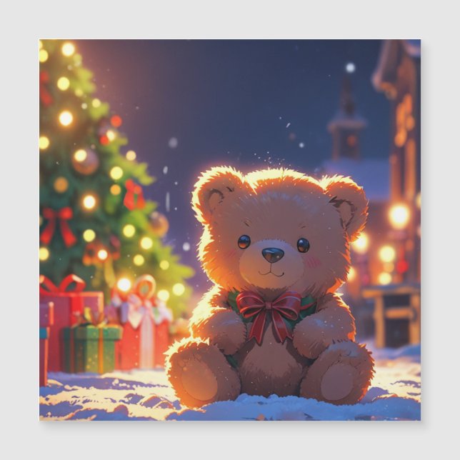 Teddy Bear Christmas Magic in Snowy Village (Front)
