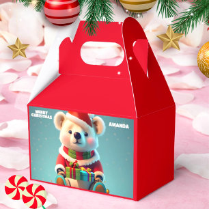 Teddy Bear Christmas Personalized Kids Party Red Favor Boxes