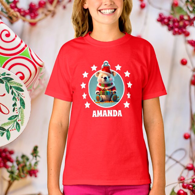 Teddy Bear Christmas Personalized Kids Red T-Shirt (Creator Uploaded)