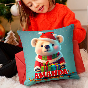 Teddy Bear Christmas Personalized Kids Throw Pillow