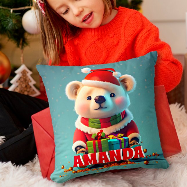 Teddy Bear Christmas Personalized Kids Throw Pillow (Creator Uploaded)