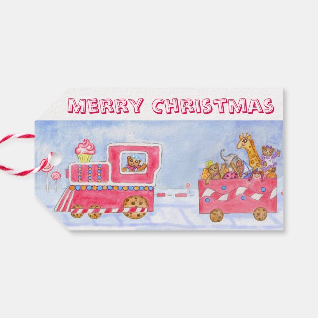 Teddy Bear Christmas Train Gift Tags (Back Horizontal)