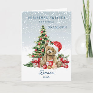 Teddy Bear Christmas Tree Grandson Holiday Card