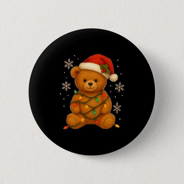 Teddy Bear Christmas Tree Lights Santa Hat For Bea Button (Front)