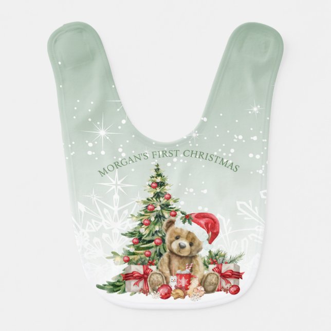 Teddy Bear Christmas Tree My 1st Christmas Baby Bib (Front)