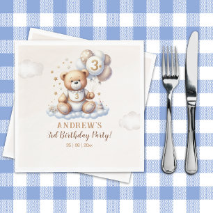 Teddy Bear Cloud – 3rd Birthday Party Decor Napkins