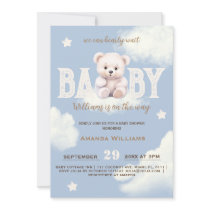 Teddy Bear Cloud 9 Bearly Wait Blue Boy Shower Invitation